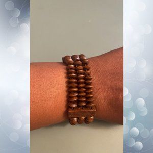 3 row handmade wooden bead stretchy bracelet
